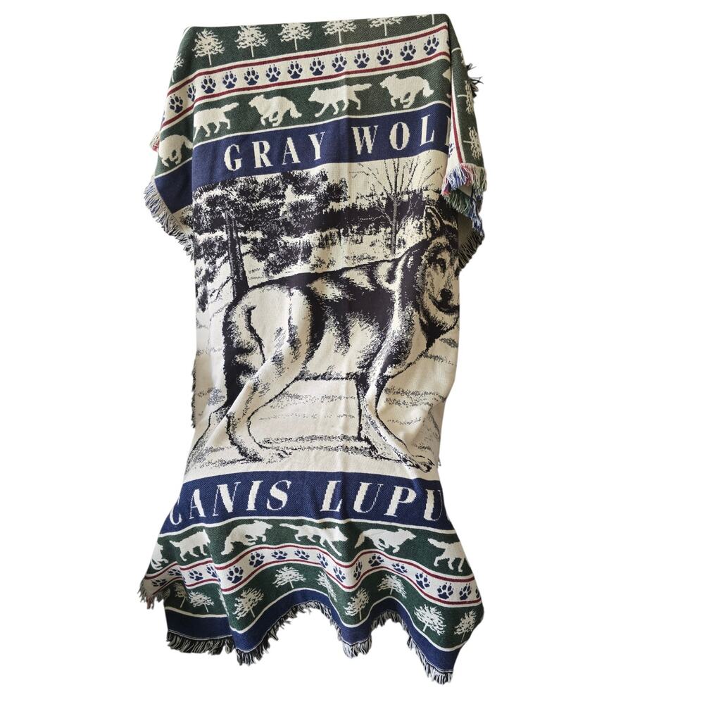 Gray Wolf Canis Lupus Woven Throw Fringes 72" X 50" Outdoor Wild